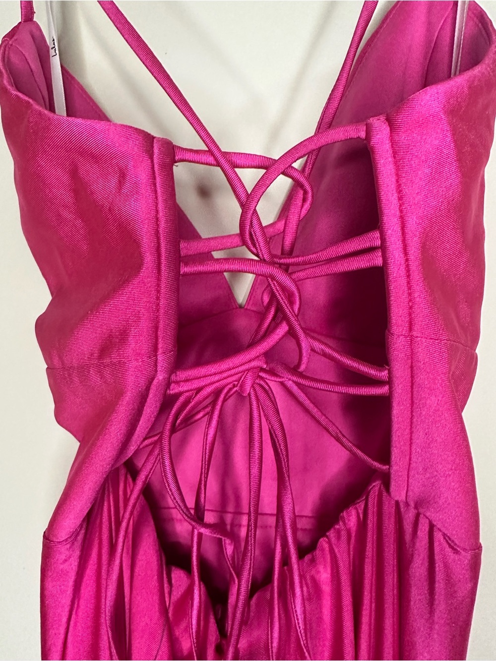 Divine Desires Hot Pink Satin Lace-Up Mermaid Maxi Dress | Size Small | NWT - Picture 9 of 12
